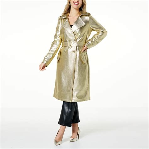 Kathy Ireland Fashion 360 Le Bardot Belted Faux Leather Trench Coat