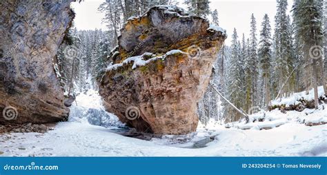 Johnston Canyon In Banff National Park Alberta In Winter Stock Photo