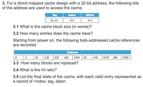 Solved 3 For A Direct Mapped Cache Design With A 32 Bit Chegg