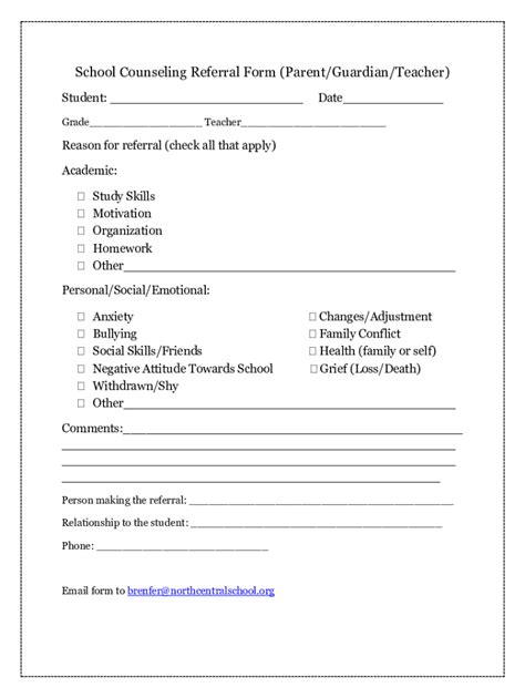 Fillable Online School Counseling Referral Form Parent Guardian