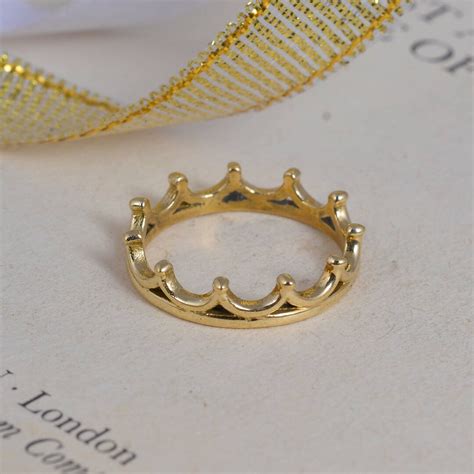 14k Yellow Gold Crown Ring Gold Tiara Ring Princess Crown Ring