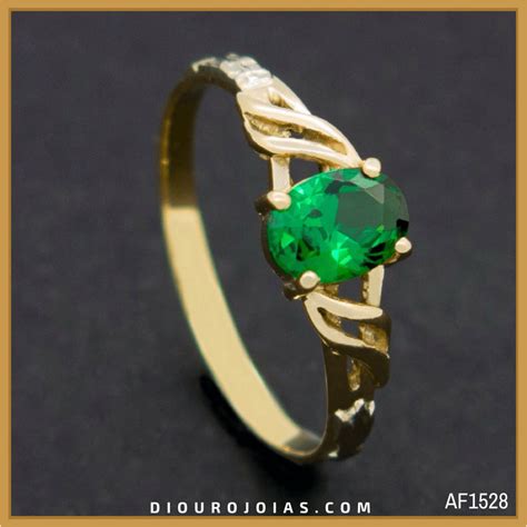 Anel De Formatura Feminino Em Ouro 18k Pedra Verde Esmeralda