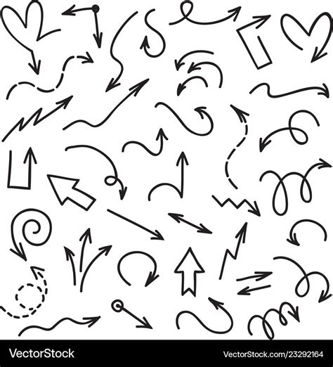 Doodle Arrows Handwriting Scribble Sketch Line Vector Image