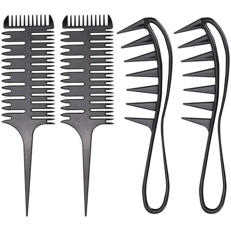 Hair Highlight Comb 2 Pcs 3 Way Weaving And Sectioning Foiling Comb With 2 Pcs