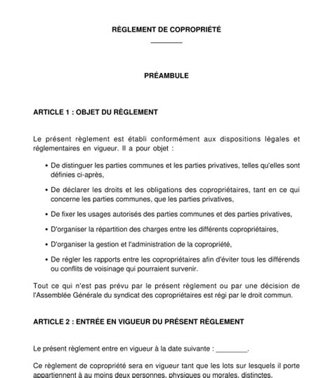 Règlement De Copropriété Modèle Exemple Word Et Pdf