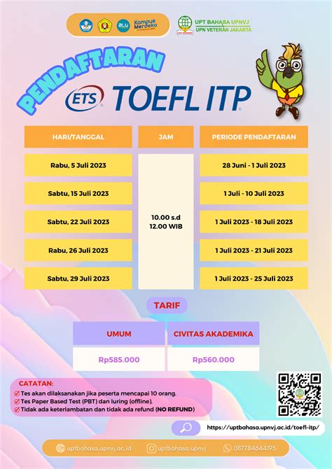 Pendaftaran Les Toefl ITP Juli 2023 Fakultas Ilmu Komputer UPN