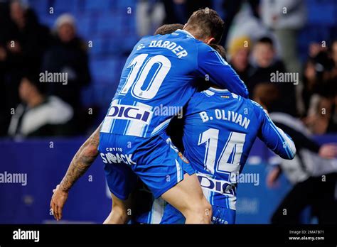 BARCELONA - JAN 7: Espanyol players celebrate a goal at the LaLiga ...