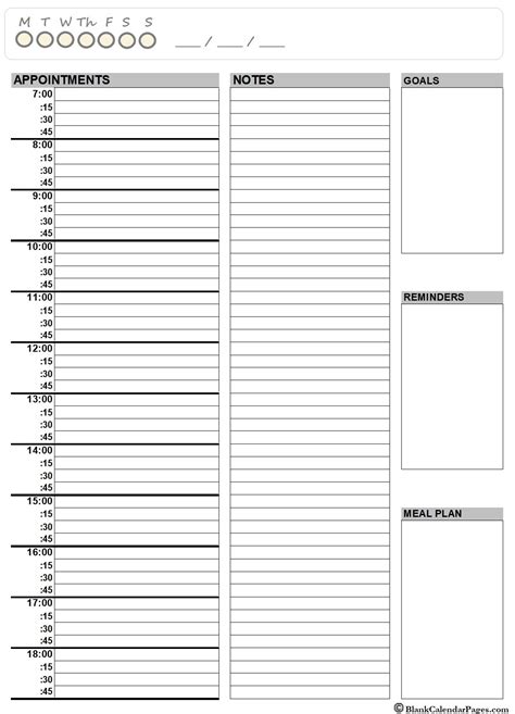 Printable Blank Daily Schedule Template