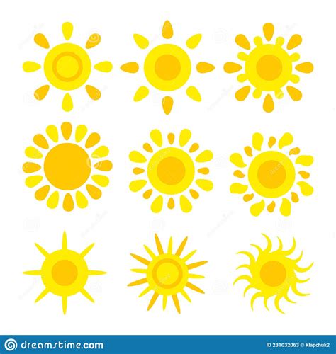 Sun Icons Vector Symbol Set Yellow Collection Stock Vector