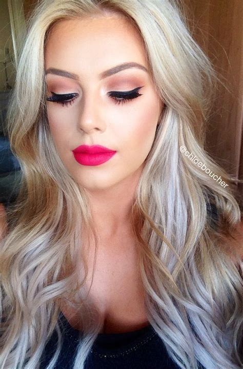 Hot Pink Lips Pink Lipstick Makeup Makeup For Blondes Wedding