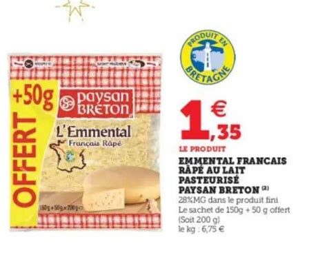 Promo Emmental Français Râpé Au Lait Pasteurisé Paysan Breton chez U