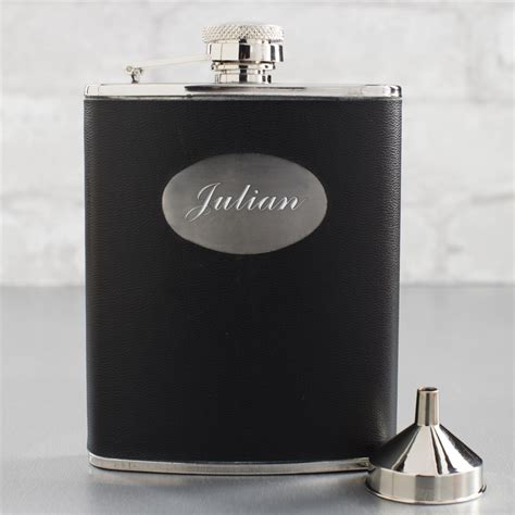 Personalized Black Leatherette Flask Tsforyounow