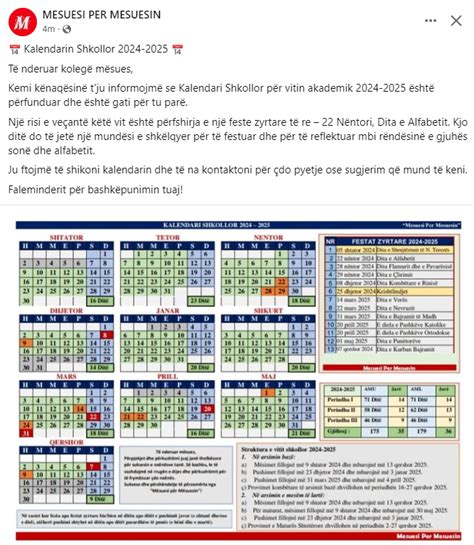Publikohet Kalendari Shkollor 2024/2025 – shtohet një festë zyrtare ...
