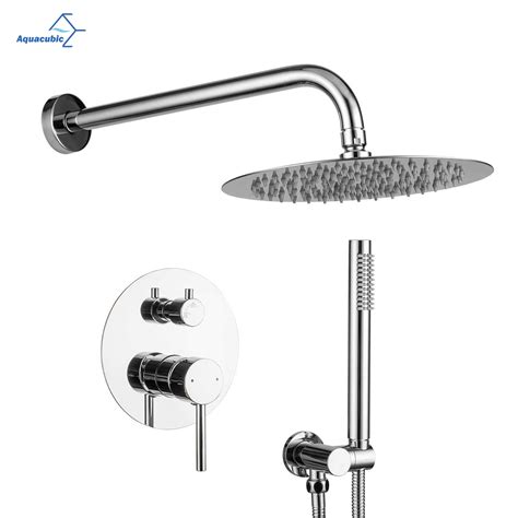 Aquacubic Pressure Balance Hot Cold Wall Mounted Bath Shower Panel Bathroom Rain Shower Head Set