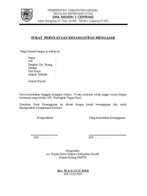 Contoh Surat Pernyataan Kesanggupan Akreditasi Sekolah Kumpulan