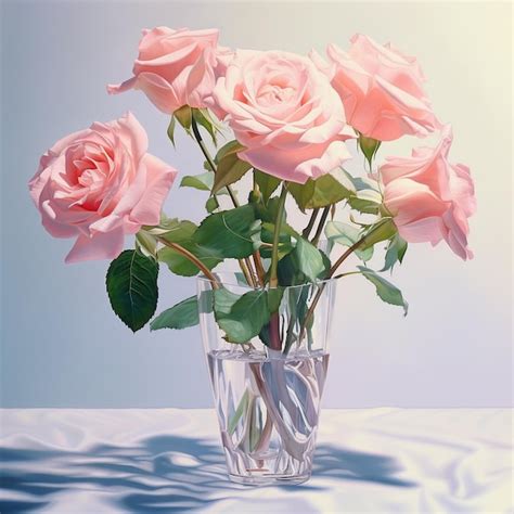 Premium AI Image A Vase Of Pink Roses With Green Leaves And Pink Roses