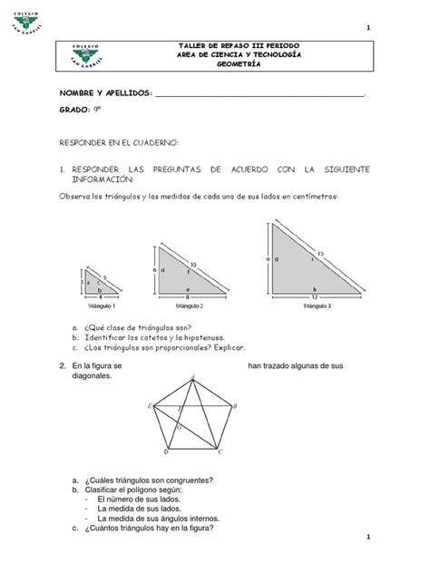 PDF TALLER DE REPASO III PERIODO GRADO 9 GEOMETRÍA DOKUMEN TIPS