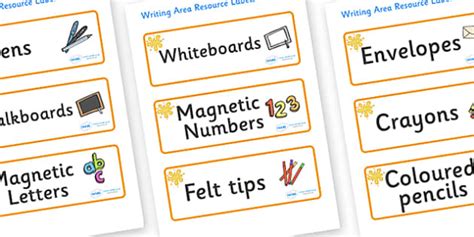 FREE Amber Themed Editable Writing Area Resource Labels