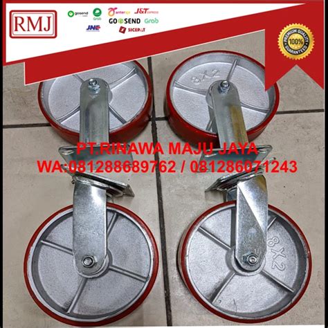 Jual Roda Troli Roda Trolley PU Merah 8 Inch Heavy Duty Set 2 Hidup 2