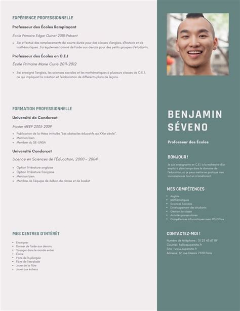 Cv Denseignant Mod Les Gratuits Personnaliser Canva