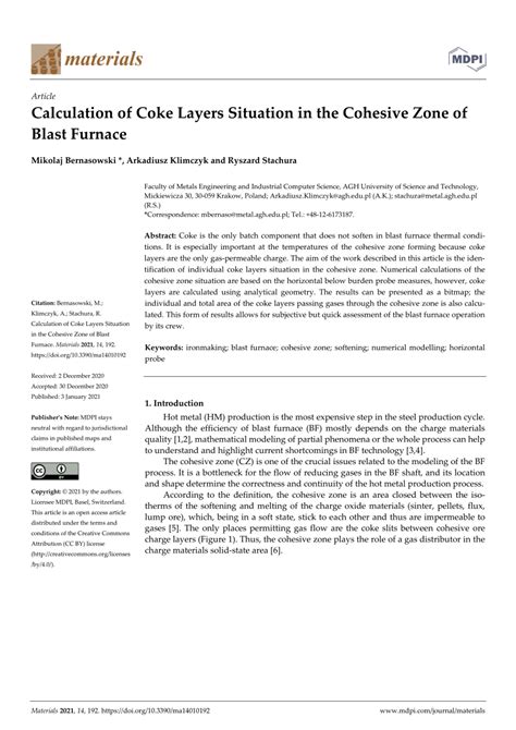 PDF Calculation Of Coke Layers Situation In The Cohesive Zone Of