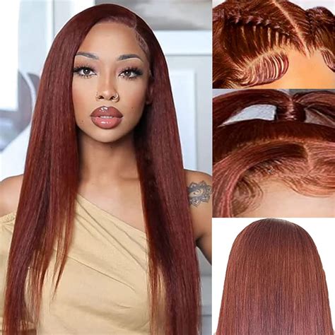 Reddish Brown Lace Front Wigs Human Hair 180 Density 13x6