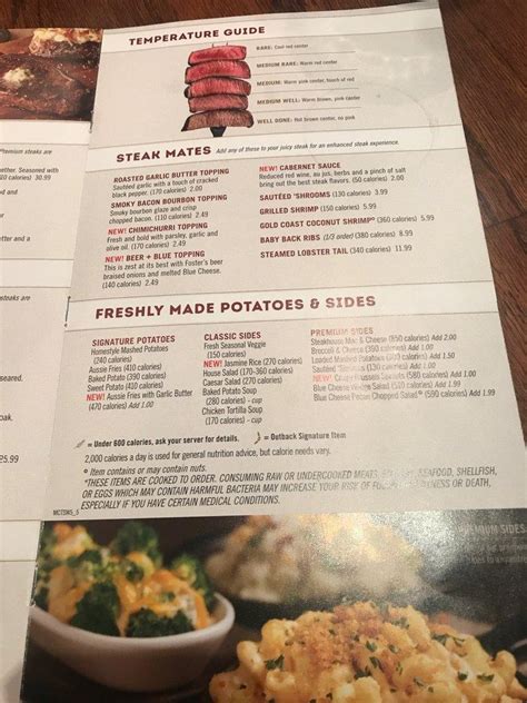 Menu At Outback Steakhouse Colorado Springs Geyser Dr