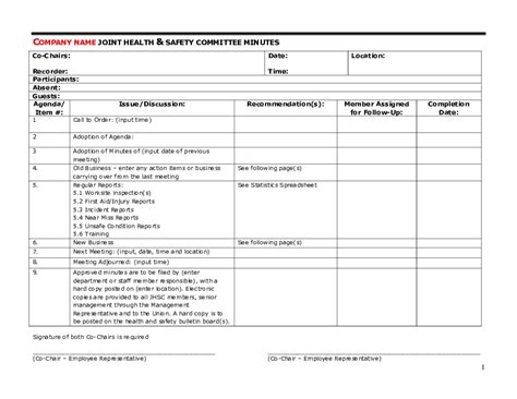 Safety Committee Meeting Template Atlanticcityaquarium