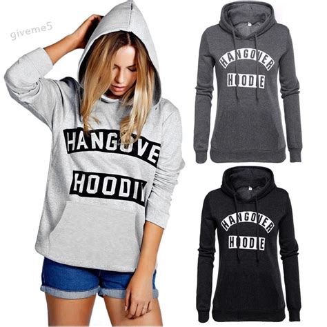 Women Hoodies Casual Drawstring Hooded Loose Long Sleeve Letter Print