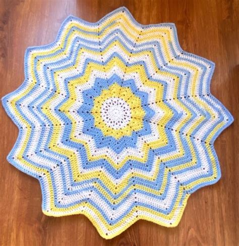 Crochet 12 POINT STAR Baby Blanket Afghan Wrap Yellow Blue White