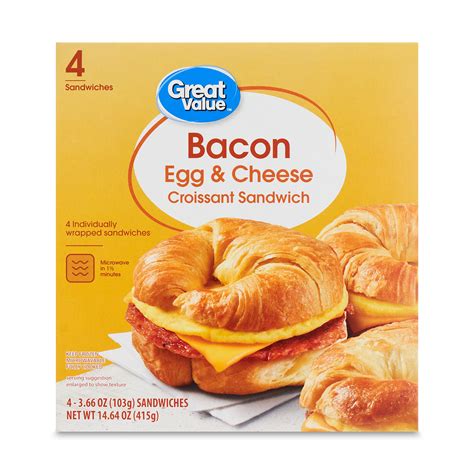 Great Value Croissant Sandwiches Bacon Egg And Cheese 4 Count Frozen