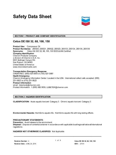 Fillable Online SDS Chevron Cetus DE Safety Data Sheet Fax Email