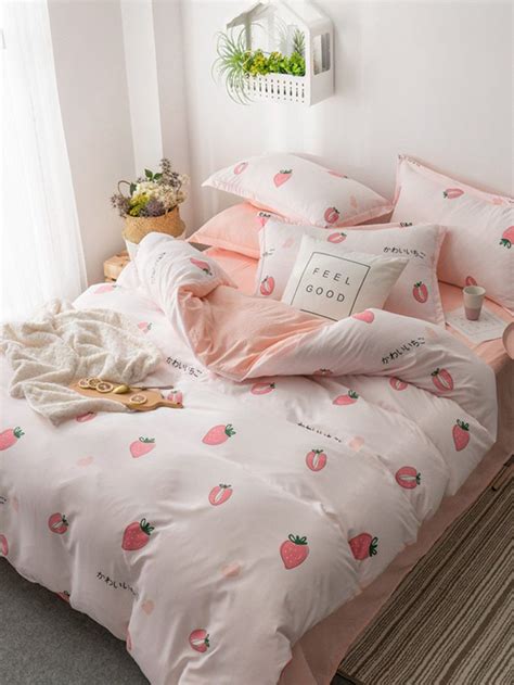 Strawberry Print Sheet Set Bedroom Sets Aesthetic Bedroom Bedroom Decor