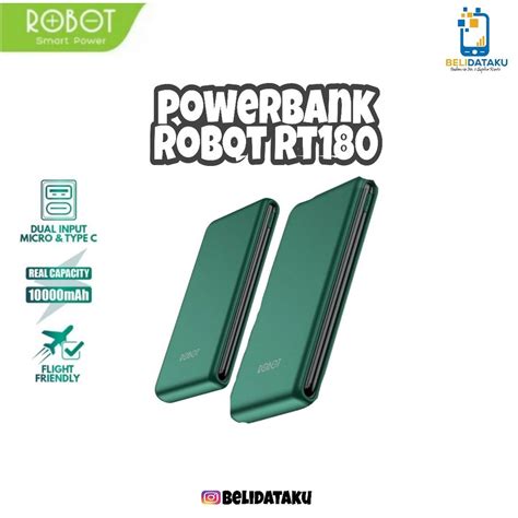 Jual PowerBank ROBOT 10000mAh RT180 Dual Input Port Type C Micro USB