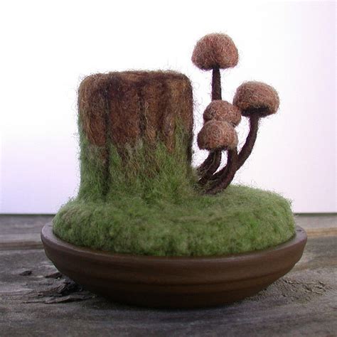 Tree Stump Mushrooms Wool Scene Needle Felting Felt Mushroom Felt