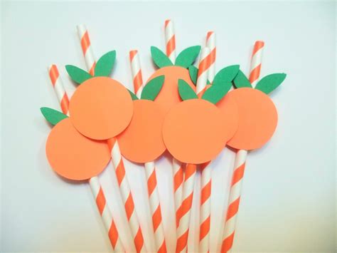 Set Of 12 Pcs Orange Theme Straws Orange Paper Straws Little Cutie