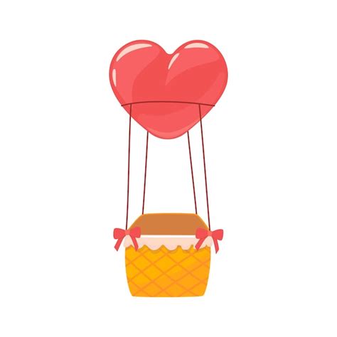 Premium Vector Bright Hot Air Balloon Aerostat With Red Heart Shaped