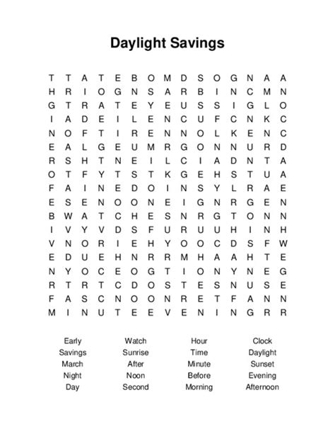 Daylight Savings Word Search