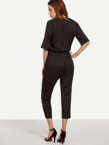 Drop Shoulder Button Surplice Front Self Tie Jumpsuit SheIn Sheinside