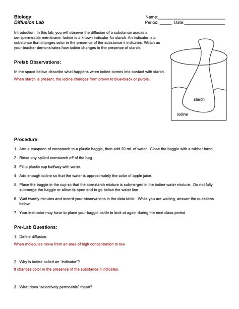 Diffusion Lab - Bio - Biology Name:____________________________ Diffusion Lab Period ...