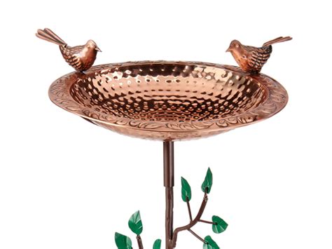 Pure Copper Bird Bath, Featuring Two Copper Birds