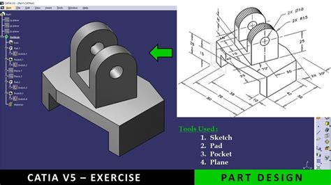 Catia V5 Part Design Tutorial For Beginners Exercise 8 Youtube