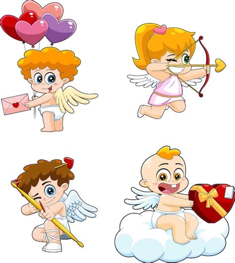 Lindo personaje de dibujos animados de bebé cupido conjunto de