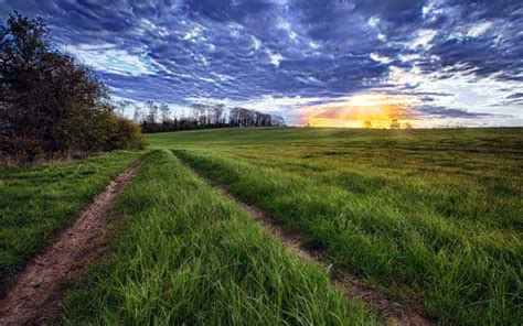 Wallpaper X Px Clouds Fields Grass Hdr Roads Sky