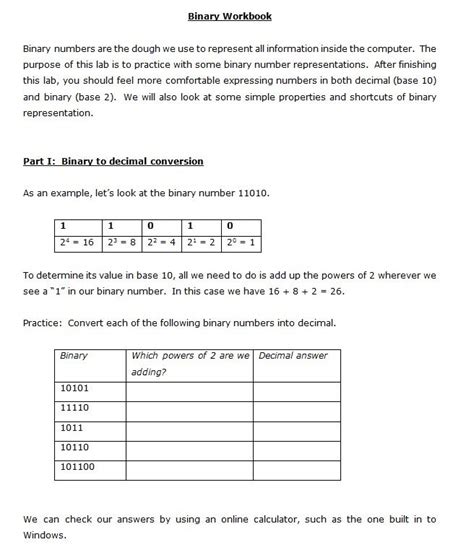 Binary Workbook Decimal Conversion Binary Number Number System Science Decimals Workbook