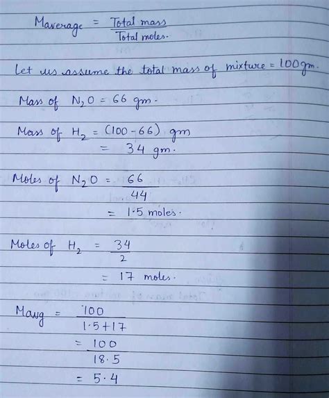 A Gaseous Mixture Of H2 And N2O Gas Contains 66 Mass Of N2O What Is