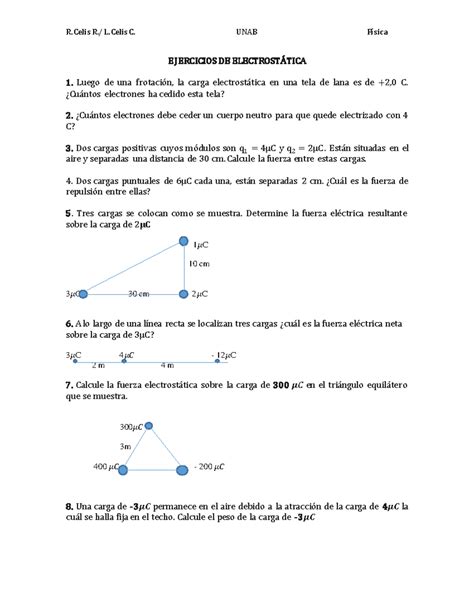 Ejercicios De Electrost Tica R Celis R L Celis C Unab F Sica