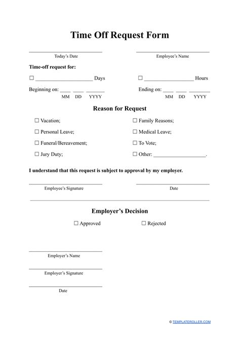 Fillable Time Off Request Form Printable Forms Free Online