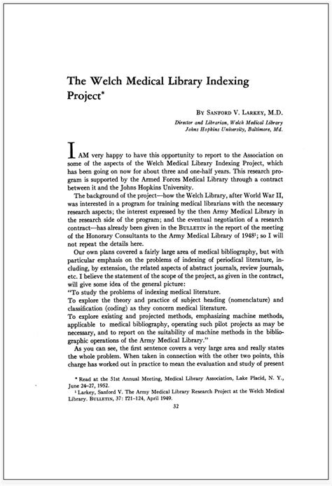 The Welch Medical Library Indexing Project Applies Computer Methods To