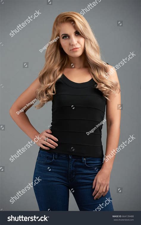 Portrait Beautiful Blonde Model Wearing Jeans Stock Photo 664139488 Shutterstock